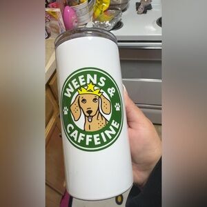 Weens & caffeine dachshund 16 oz travel mug